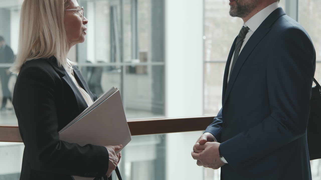 Blonde Female Lawyer Talking to Businessman