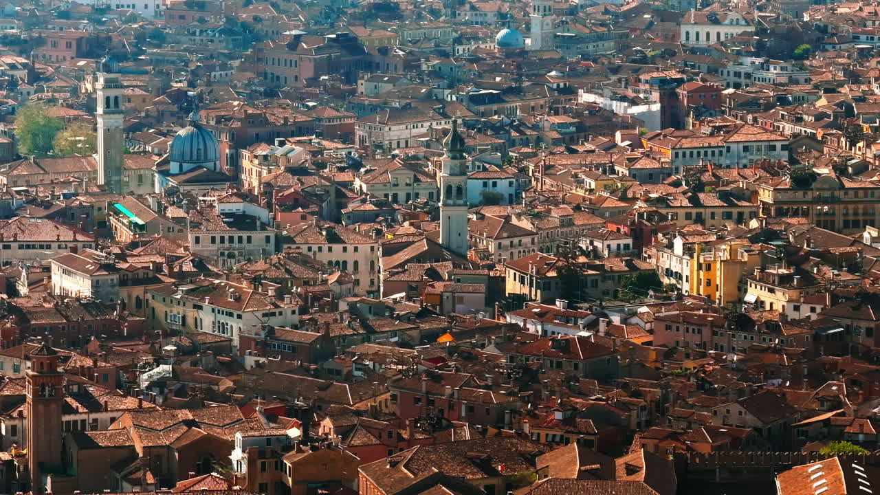 Aerial drone view of Venice City, Italy on a sunny day