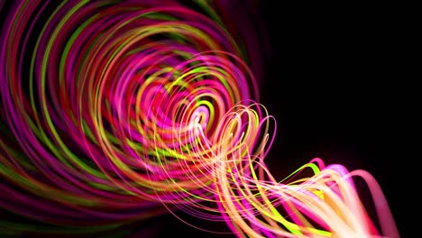 flujo de luz bg en 4k. fondo en bucle abstracto con rastros de luz, flujo de líneas de neón verde rojo amarillo en el espacio se mueven para formar formas en espiral. diseño de movimiento moderno de moda efecto de luz de fondo