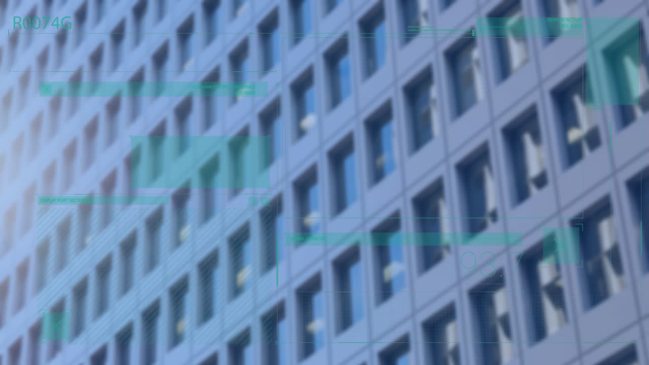 도시 풍경 위의 데이터 처리 애니메이션