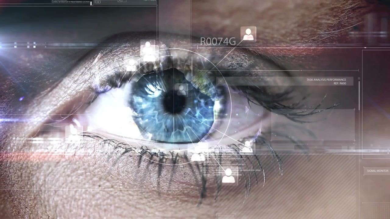 Animation of data processing over eye of afrcian american woman