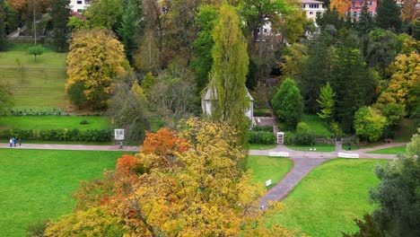 spectacular aerial top view flight weimar garden goethe house thuringia park german fall 23