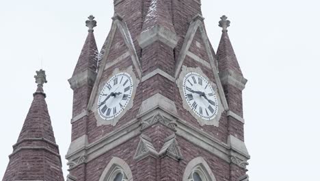 medium shot of a cathedral clock tower