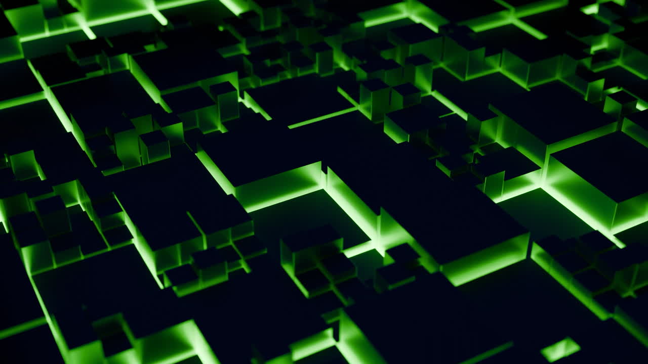 Abstract Green Glowing Blocks Background