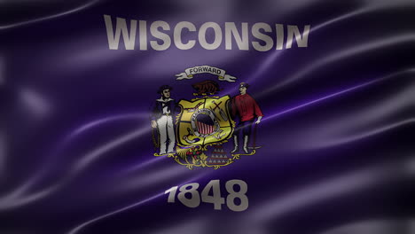 the flag of wisconsin, front view, full frame, glossy, sleek, elegant silky texture, fluttering, waving in the wind, realistic 4k cg animation, movie-like feel and look, seamless loop-able