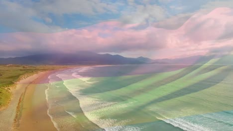 Animación-De-La-Bandera-De-Alemania-Ondeando-Sobre-El-Paisaje-De-La-Playa.