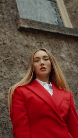 stylish woman in red blazer