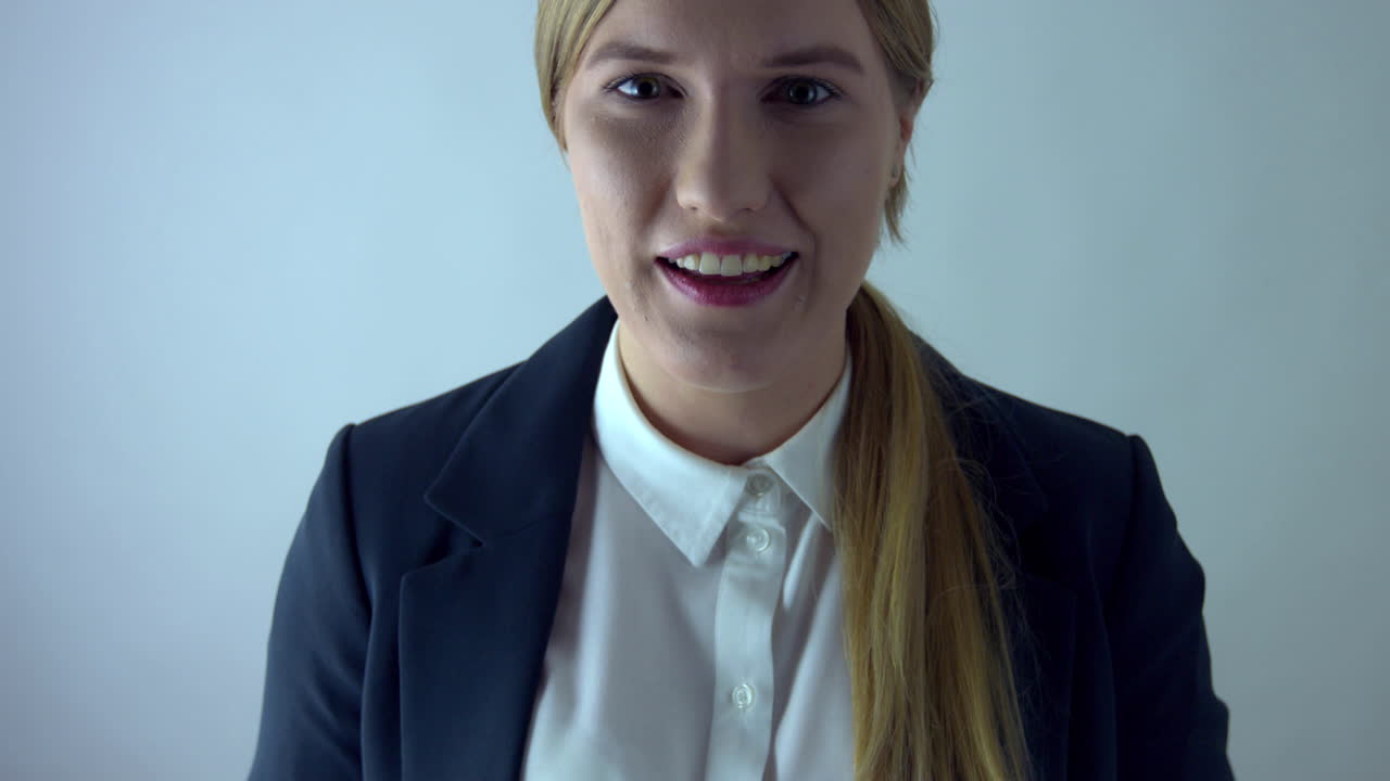 Business woman conducts a conference call - view from the recipient's computer