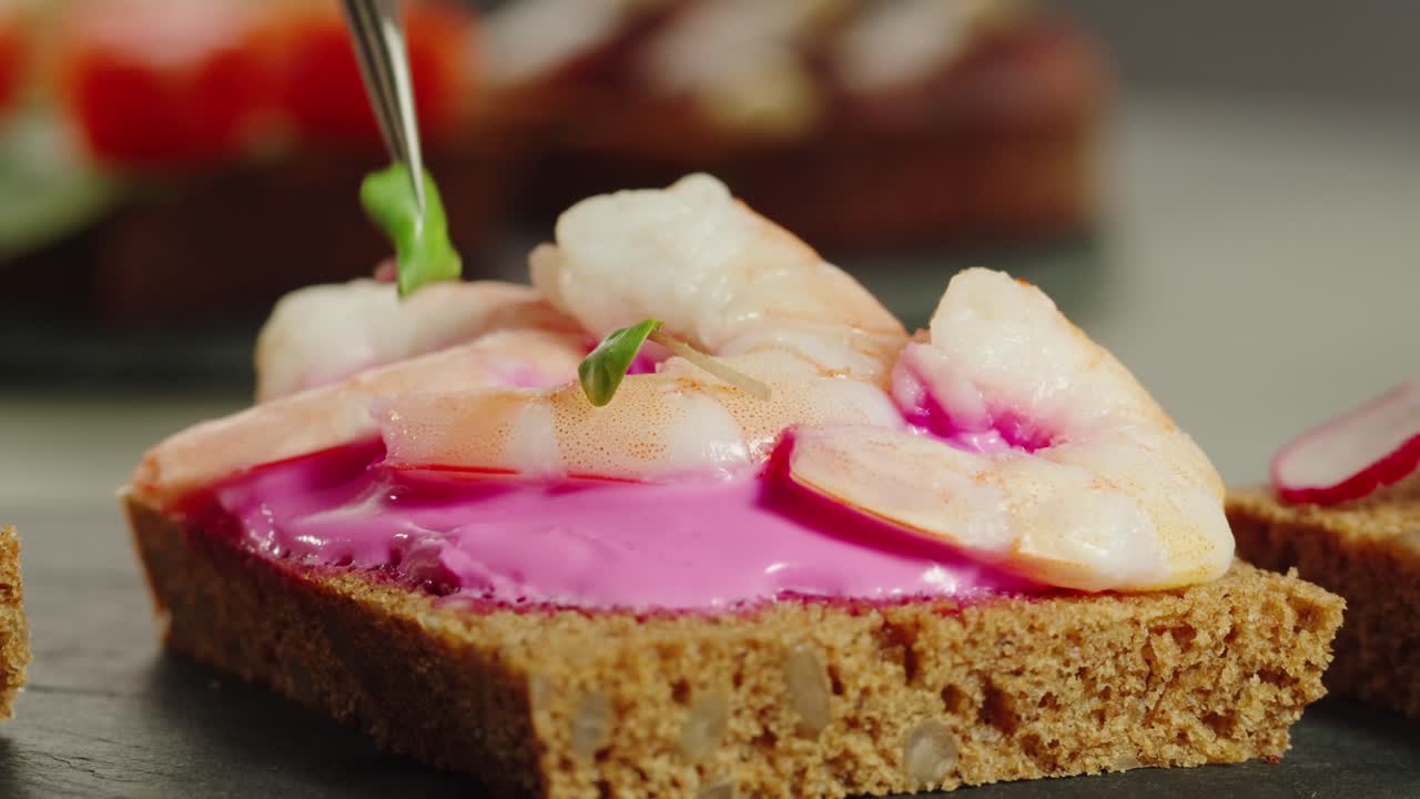 Shrimp Canapes with Beetroot Cream Cheese