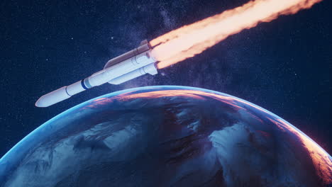 cohete en el espacio exterior, renderización en 3d.