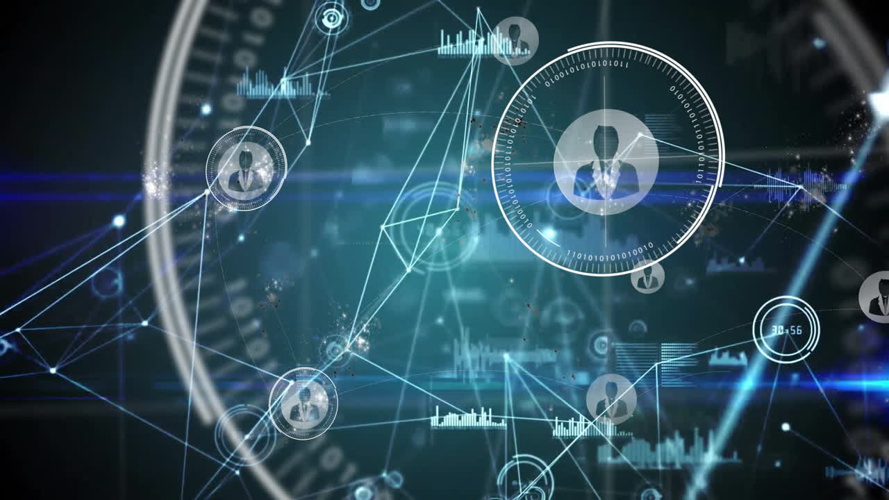 추상적인 배경에 대한 연결 네트워크 및 데이터 처리 애니메이션