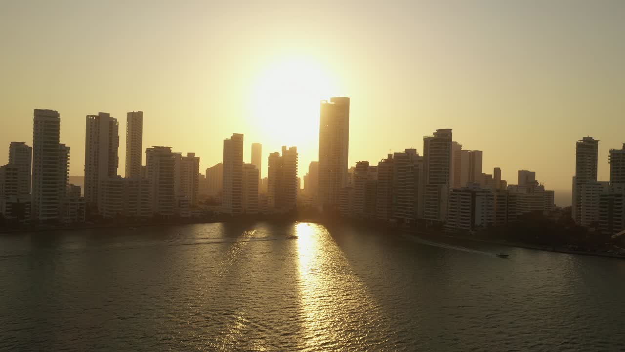 Miami Florida sunset skyscrapers aerial view