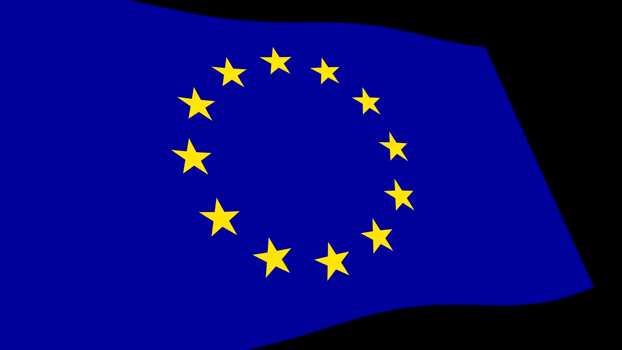 Bandiera dell'UE (Unione Europea) che sventola lentamente in prospettiva, filmato animato 4K