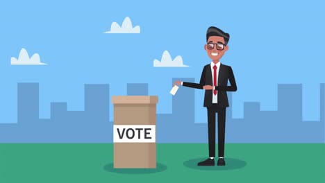 male candidate with voting box character animation