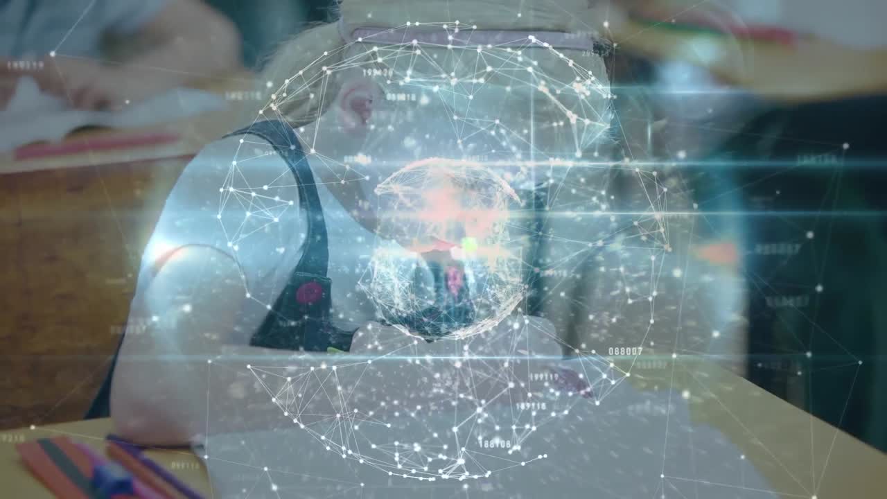 анимация глобуса сети соединений над письмом школьницы