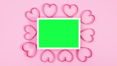 marco de pantalla verde con corazones de san valentín. marco romántico de movimiento de parada