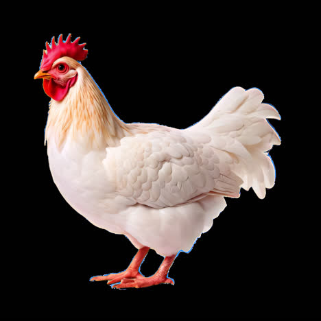 elegant white chicken portrait animation isolated asset, transparent 4k video, alpha channel, prores