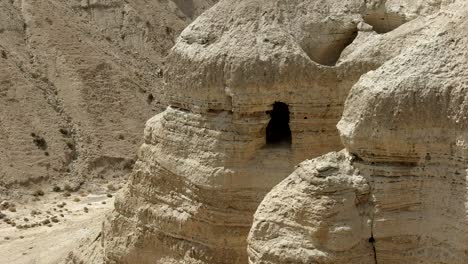 zoom in view of cave 4q at qumran in israel