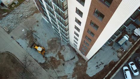 newly constructed building. aerial view of building construction site district