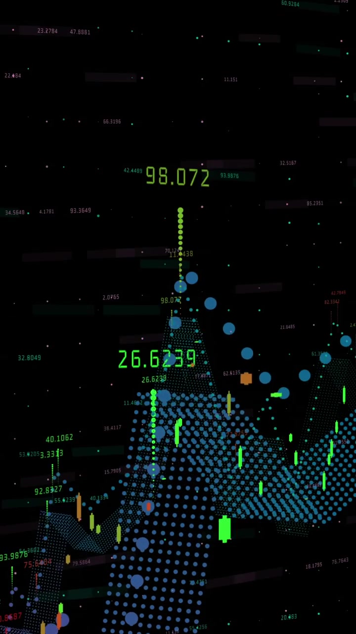 Animation of data processing over dark background