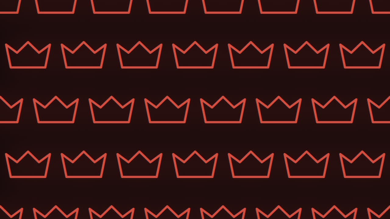 patrón de corona roja brillante iluminado con luces de neón sobre un fondo negro