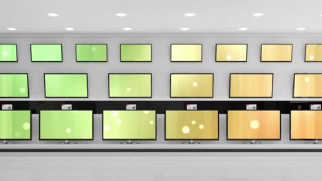 Animation-of-rows-of-television-sets-in-store-with-glowing-screens-with-copy-space