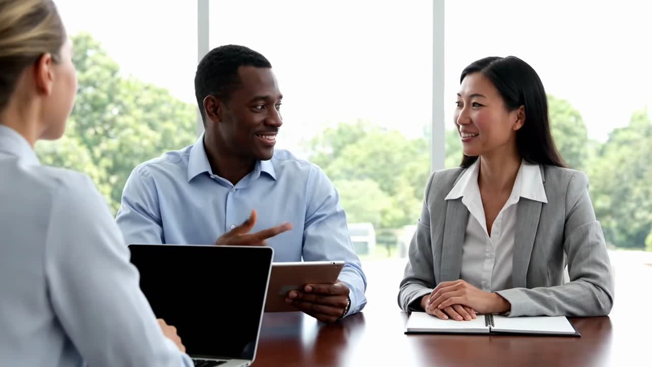 Diverse business team discussing project in office meeting