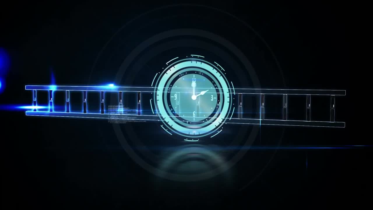 검은 바탕에 시계 움직임과 dna 가닥의 애니메이션