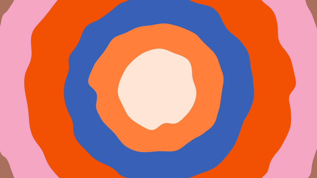 2D groovy background animation of wavy colorful circles pulsing, 70s style