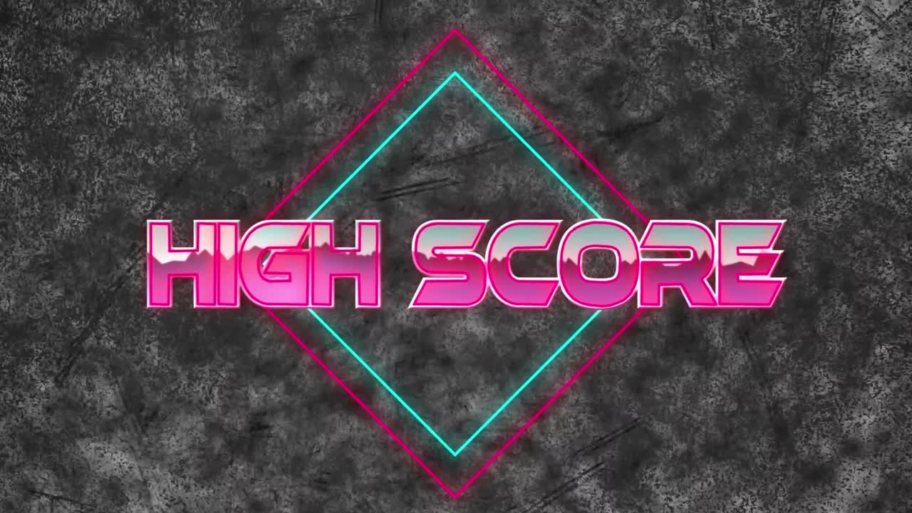 animación de texto de alta puntuación sobre formas geométricas sobre fondo oscuro