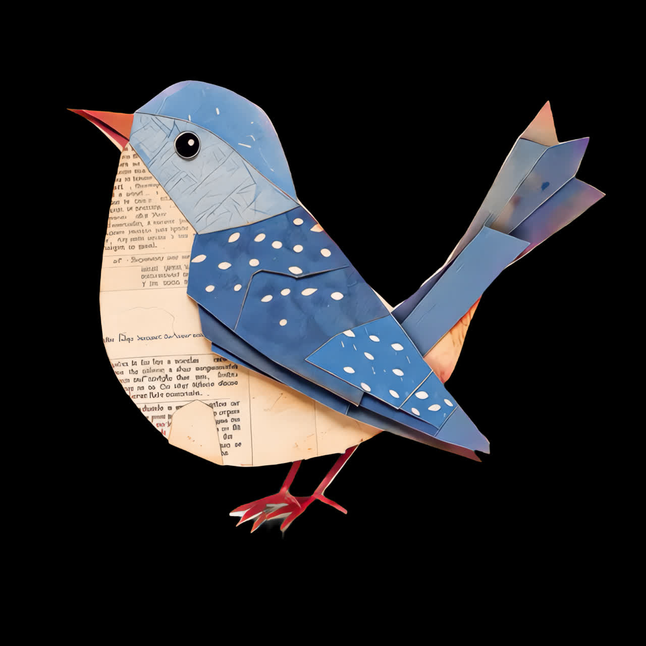 Colorful paper bird illustration animation isolated asset, transparent 4K video, alpha channel