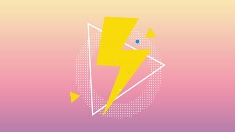 animation of lightning icon and shapes over pink background with copy space