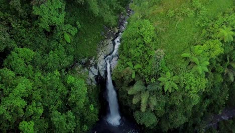 aerial view from drone flying over nature view of waterfall with surrounding vegetation