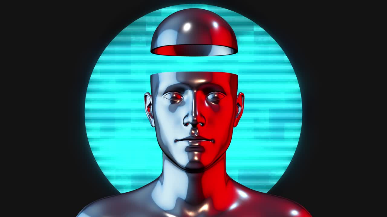 arte de movimiento retro futurista creativo. cuerpo humano de metal cromado abstracto con forma de holograma en fondo negro. moda moderna brillante animación 3d. concepto tecnológico digital vívido hombre o mujer.