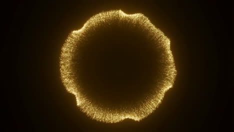 abstract golden particle pulsating sphere on dark background