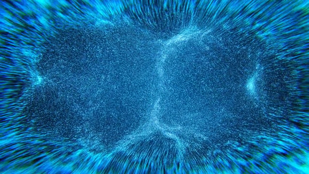 Electric Blue Particle Field Bursting With Energy And Fast Radial Motion, Shimmering Dust And Tiny Sparks