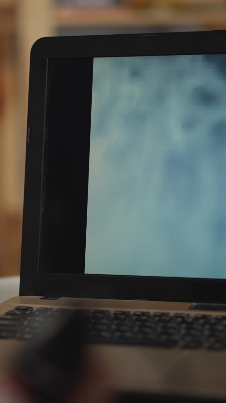 Researching white fiber structure of organic material sample via contemporary laptop at experiment process in scientific laboratory closeup