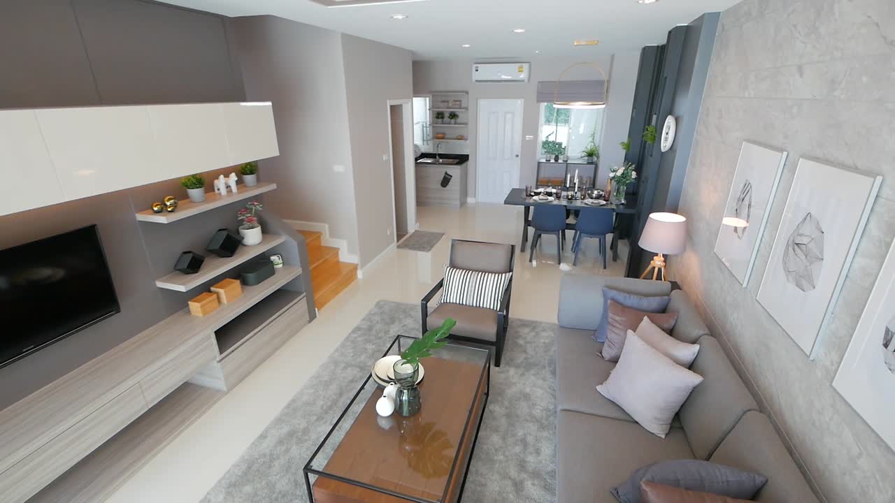 Fully Decorated Living Room with Stylish Furnitures and Lighting