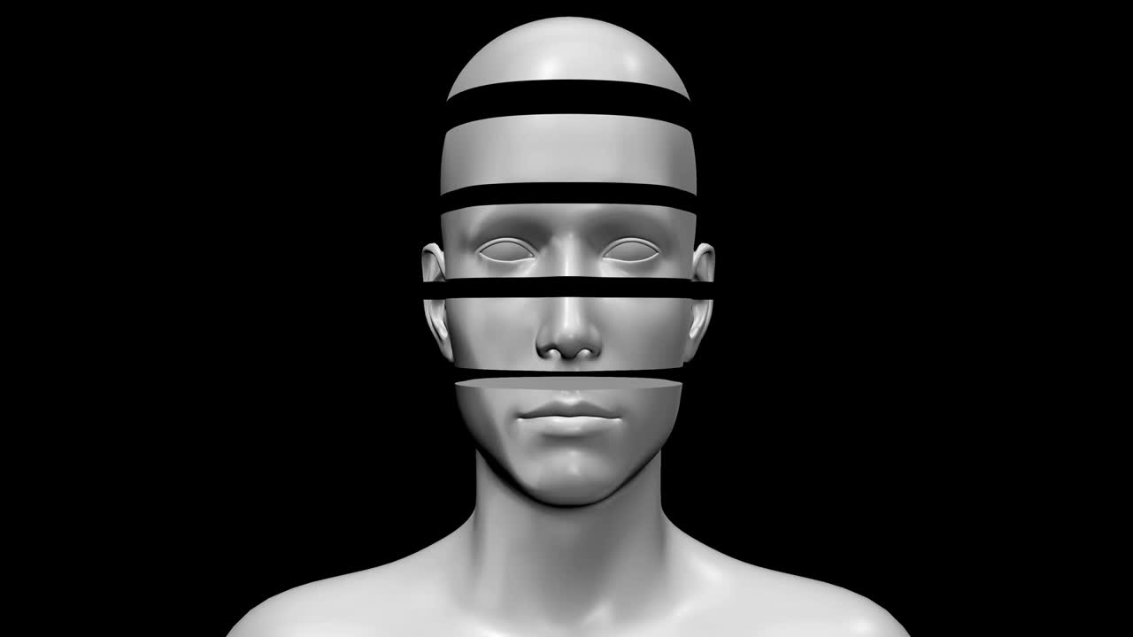 el cuerpo humano blanco es un arte conceptual abstracto en color negro. un personaje 3d realista, hombre o mujer, en un estilo de movimiento moderno creativo. un diseño psicodélico colorido con gráficos mínimos. una animación de bucle de moda brillante.