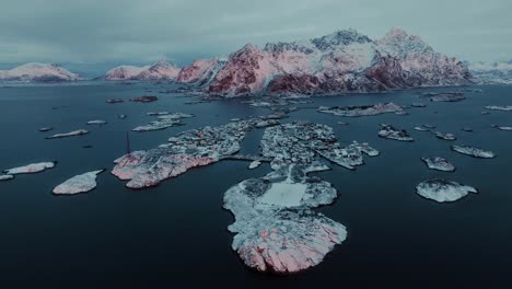 aerial view of lofoten islands beautiful landscape during winter