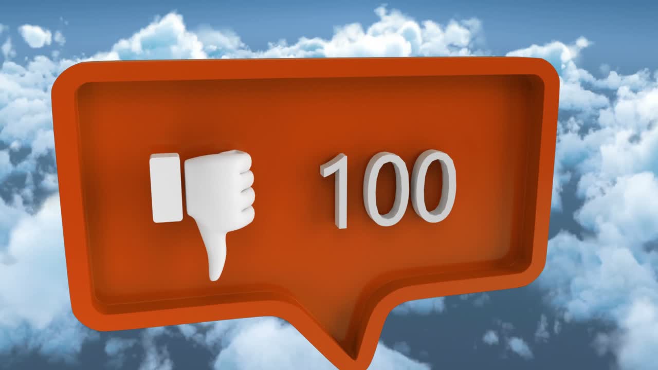 하늘과 구름 위의 음성 거품에 숫자를 가진 아이콘과는 다른 애니메이션