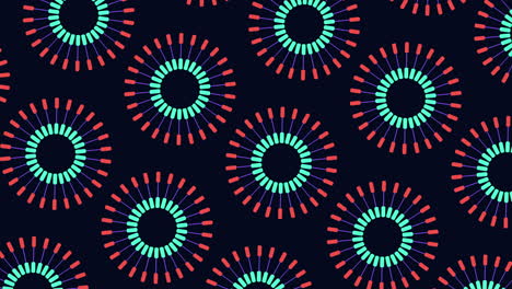 circular and spiral patterns in red, blue, and black