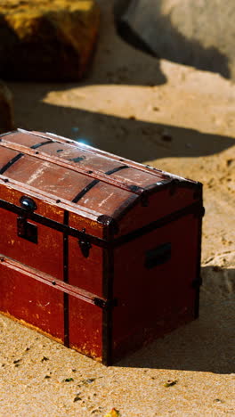 antique wooden chest on a sandy beach