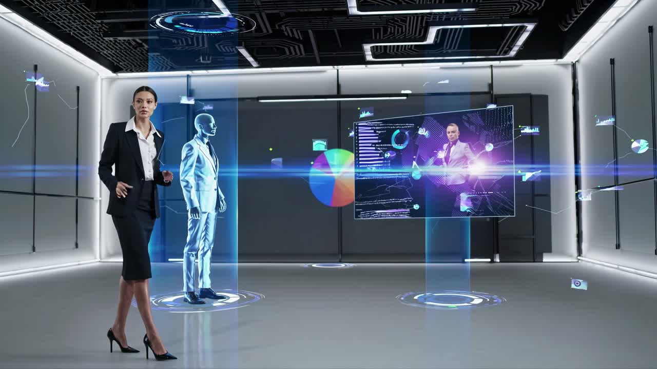 Business Woman in Virtual Reality Meeting