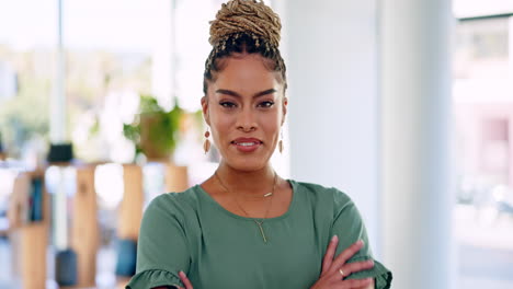 Face,-happy-and-proud-business-woman-in-office