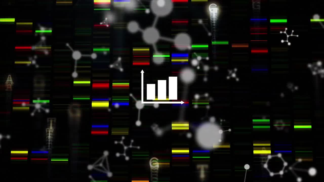 animación del gráfico sobre columnas y moléculas en movimiento