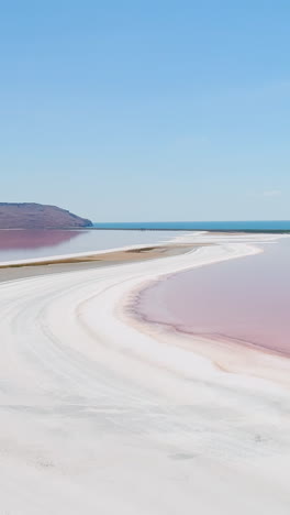 pink salt lake aerial view