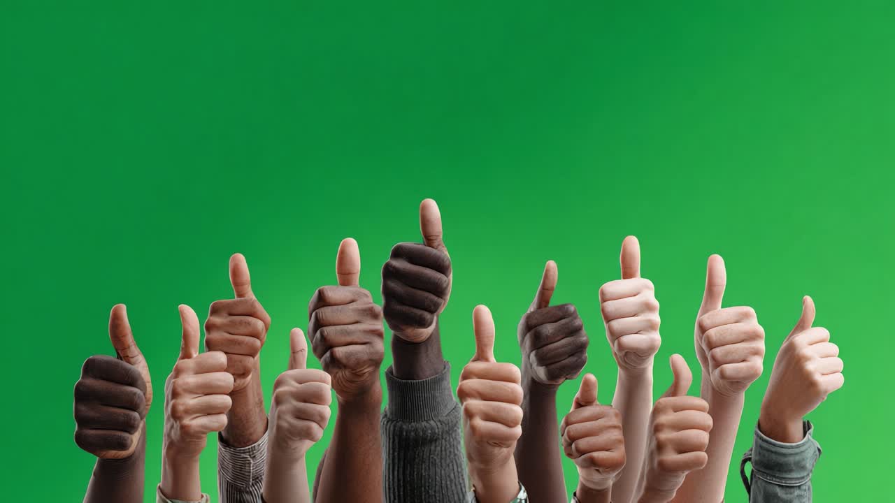 Un gesto colectivo de positividad: pulgares hacia arriba de diversas manos sobre un fondo verde, que simboliza la unidad, el apoyo y el ánimo en acción