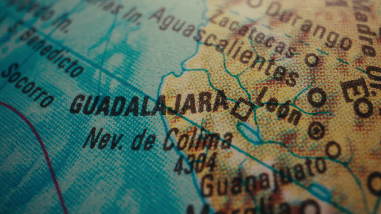 Close-up of Guadalajara on a World Globe Map