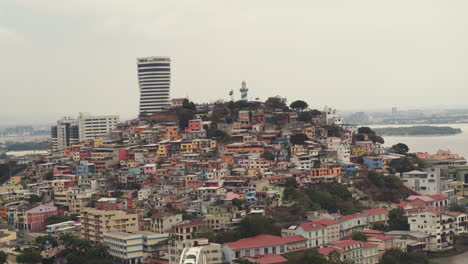 Aerial-view-of-the-sunrise-on-Cerro-Santa-Ana-in-Guayaquil-City-Ecuador